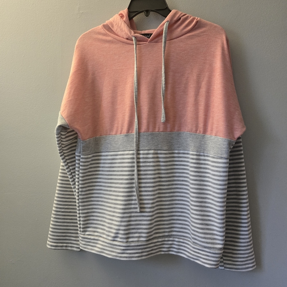 Pink and Gray Striped Womens Hoodie